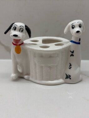 Vintage Walt Disney 101 Dalmatians Ceramic Porcelain Toothbrush Toothpaste Caddy
